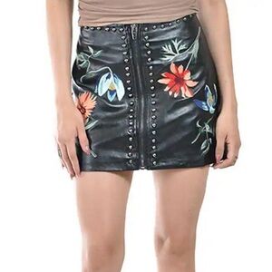 fab'rik Black Mini Skirt with Floral Embroidery